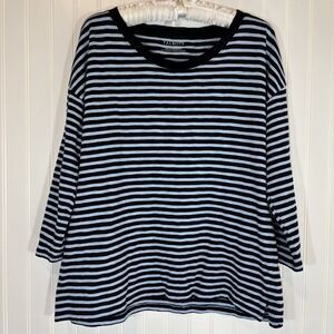 Talbots Womens Striped Nautical Cotton Top Size L Blue Coastal Preppy Beachy